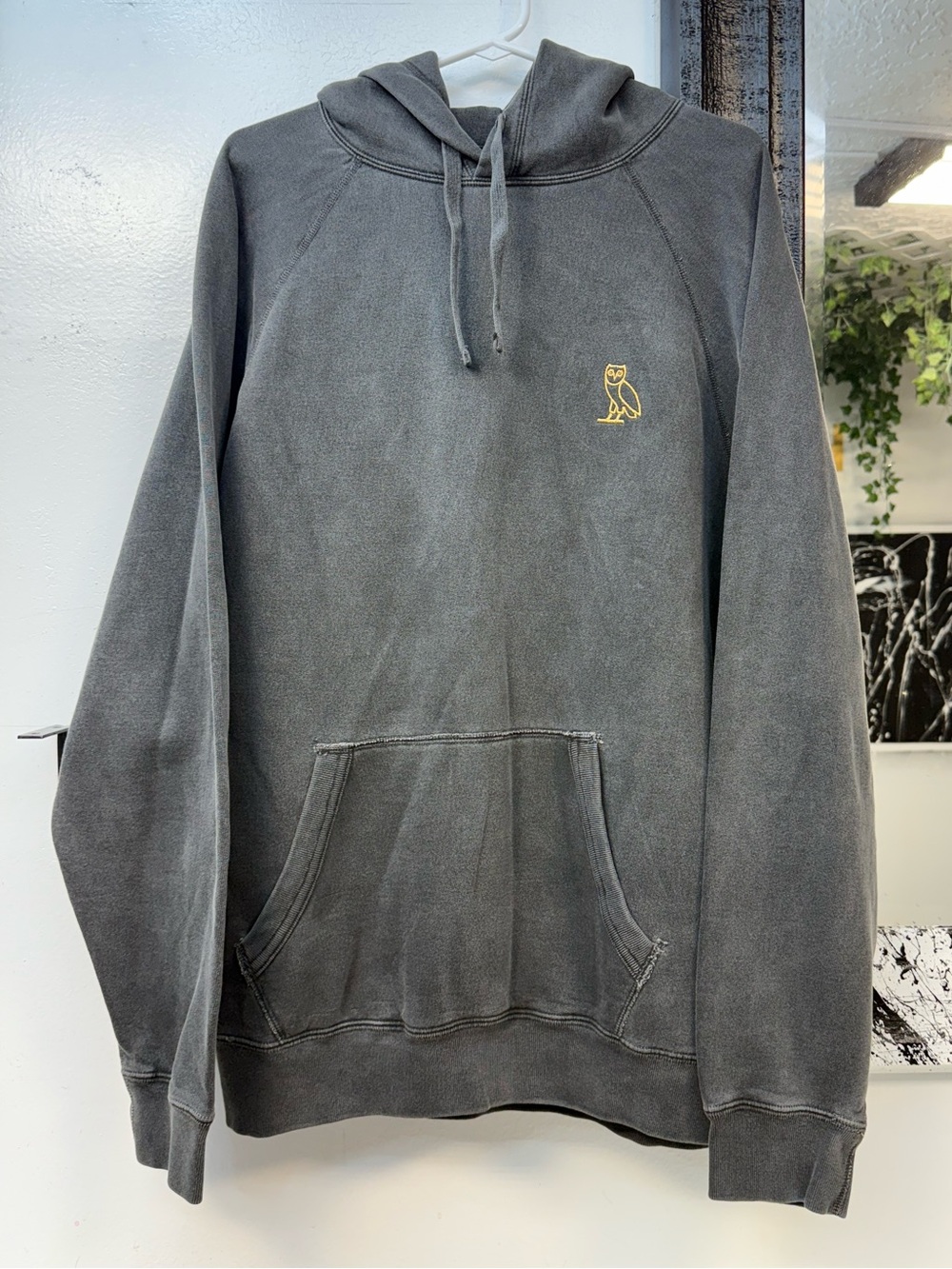 OVO faded black Hoodie with Gold Owl Logo